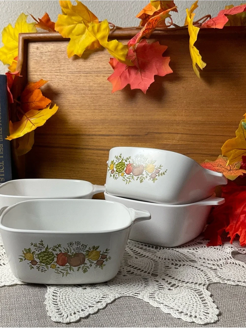 Vintage Corning Ware Spice O’Life P-43-B Petite Pans + Pilgrim Salt & Pepper Set